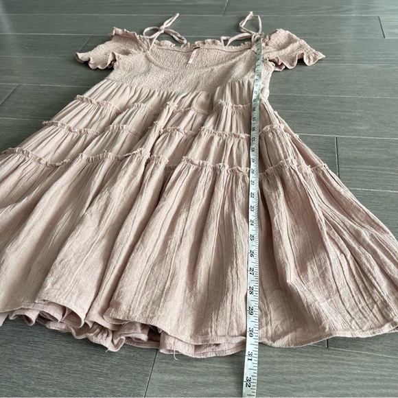 Free People Happy With You Mini Dress Smoked Mulberry Tiered Swing Off Shoulder - Picture 15 of 16